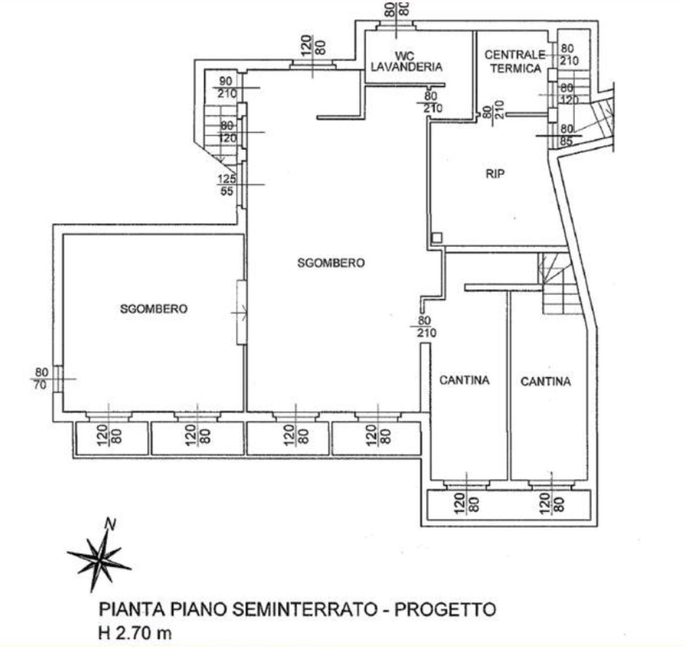 Pianta del piano seminterrato della villa a Olgiate Olona